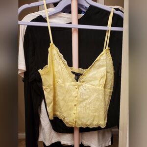 Forever 21 Yellow Lace-Trim Button-Front Cami NWT